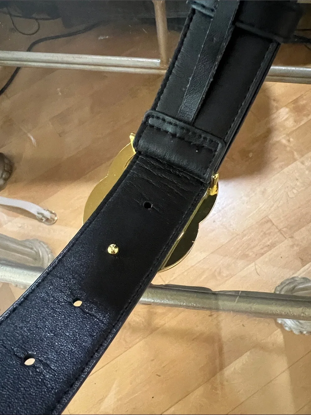 Gucci Black Leather Belt with Gold Double G Buckle